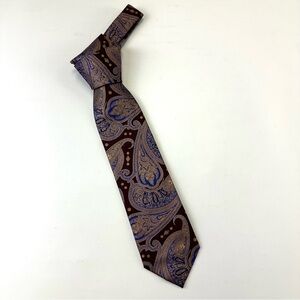 Brioni silk paisley tie wine blue bronze tipped tie Made in Italy